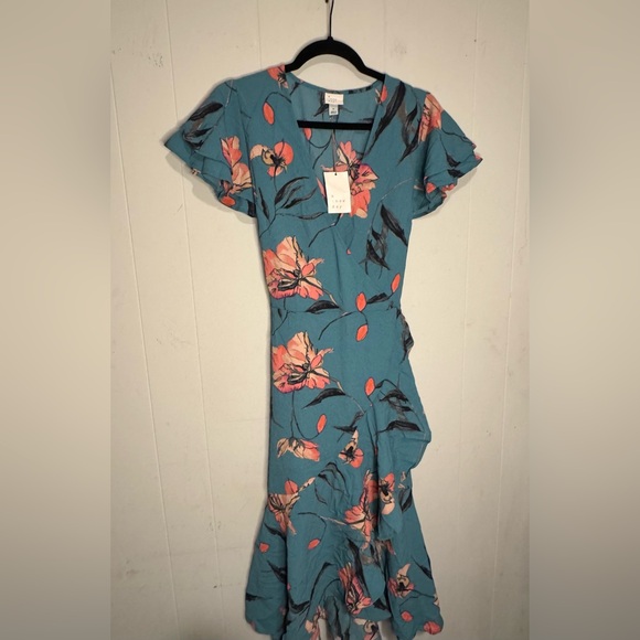 a new day Dresses & Skirts - a new day Teal Floral Midi Dress with Pink Accents
